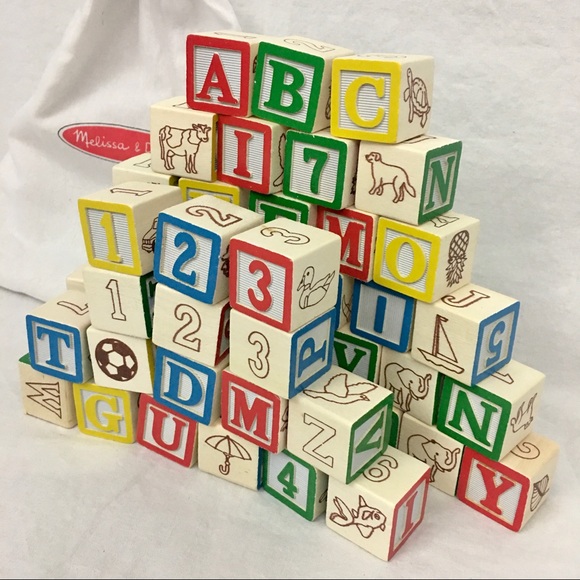 (SOLD)Melissa & Doug Building Blocks 60 Solid Wood Cubes With Storage Bag 123 - Picture 3 of 8